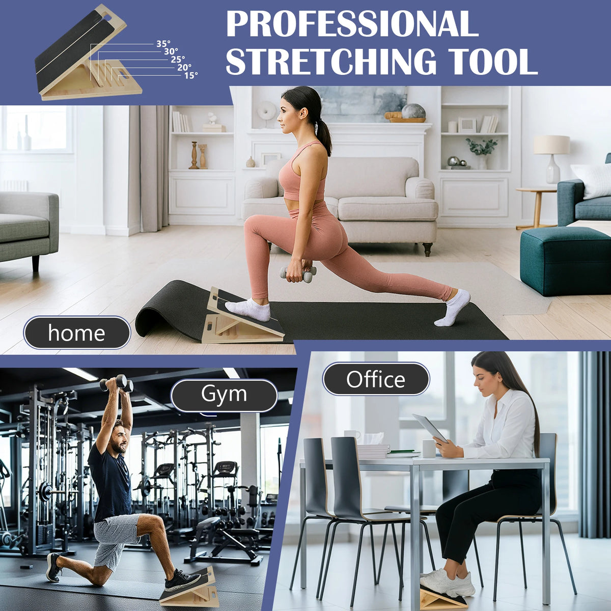 LumiKnee™ Slant Board — Adjustable Wooden Stretch & Strength Board